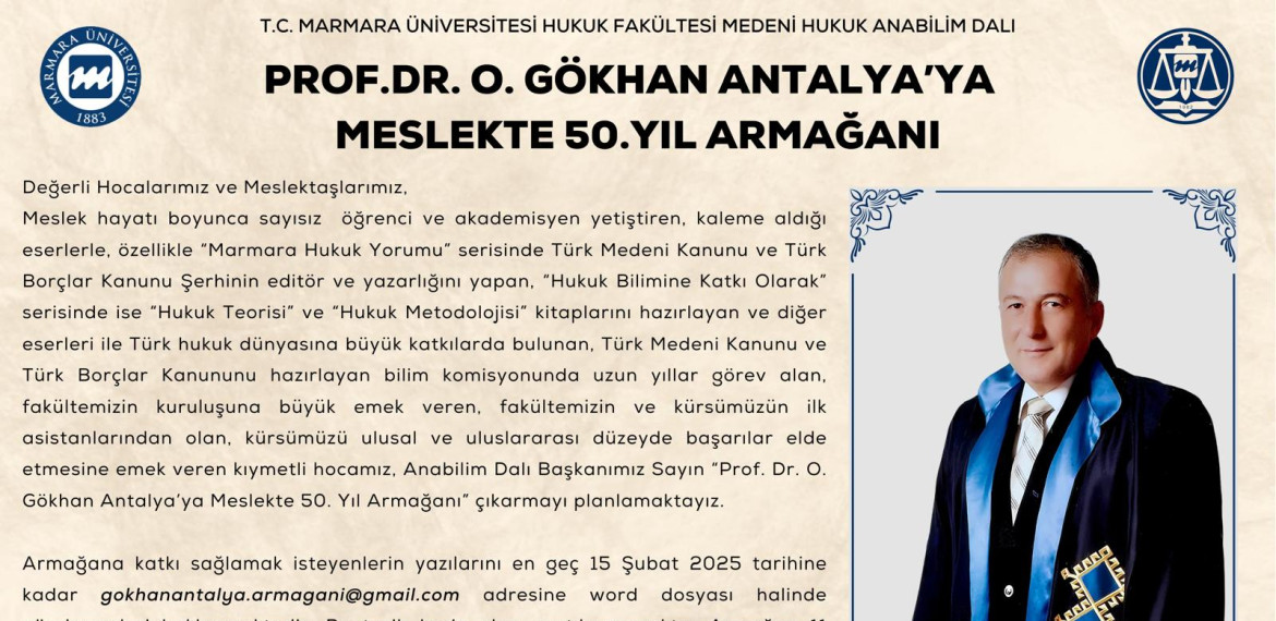 Prof. Dr. Gökhan ANTALYA'ya Meslekte 50.Yıl Armağanı